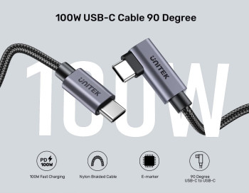 UNITEK TYPE-C HIZLI ŞARJ KABLOSU 90 DERECE 3 METRE 100W (C14123BK-3M)