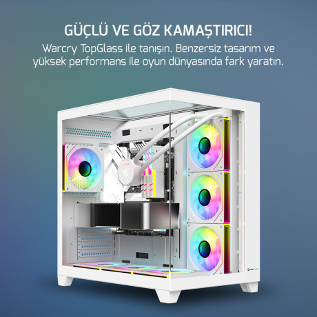 GAMEPOWER WARCRY TOPGLASS 4XARGB BEYAZ GAMING KASA