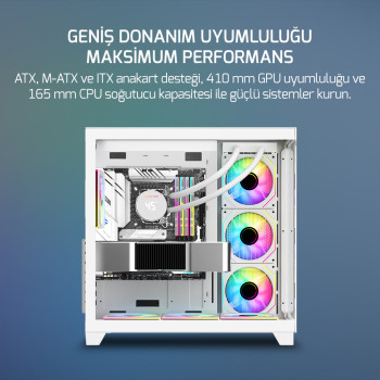 GAMEPOWER WARCRY TOPGLASS 4XARGB BEYAZ GAMING KASA