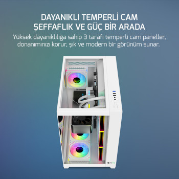 GAMEPOWER WARCRY TOPGLASS 4XARGB BEYAZ GAMING KASA