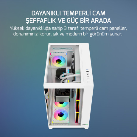 GAMEPOWER WARCRY TOPGLASS 4XARGB BEYAZ GAMING KASA