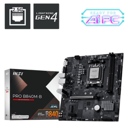 MSI PRO B840M-B AM5 DDR5 8000MHZ(OC) HDMI VGA 2X M.2 USB 5 GBS 2.5G LAN MATX